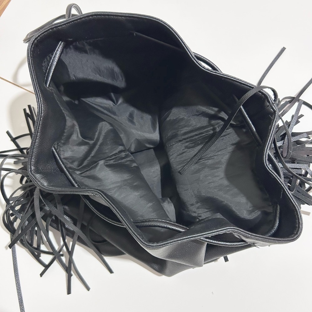 Victoria's Secret black faux leather tassel fringe drawstring purse backpack - Picture 7 of 7